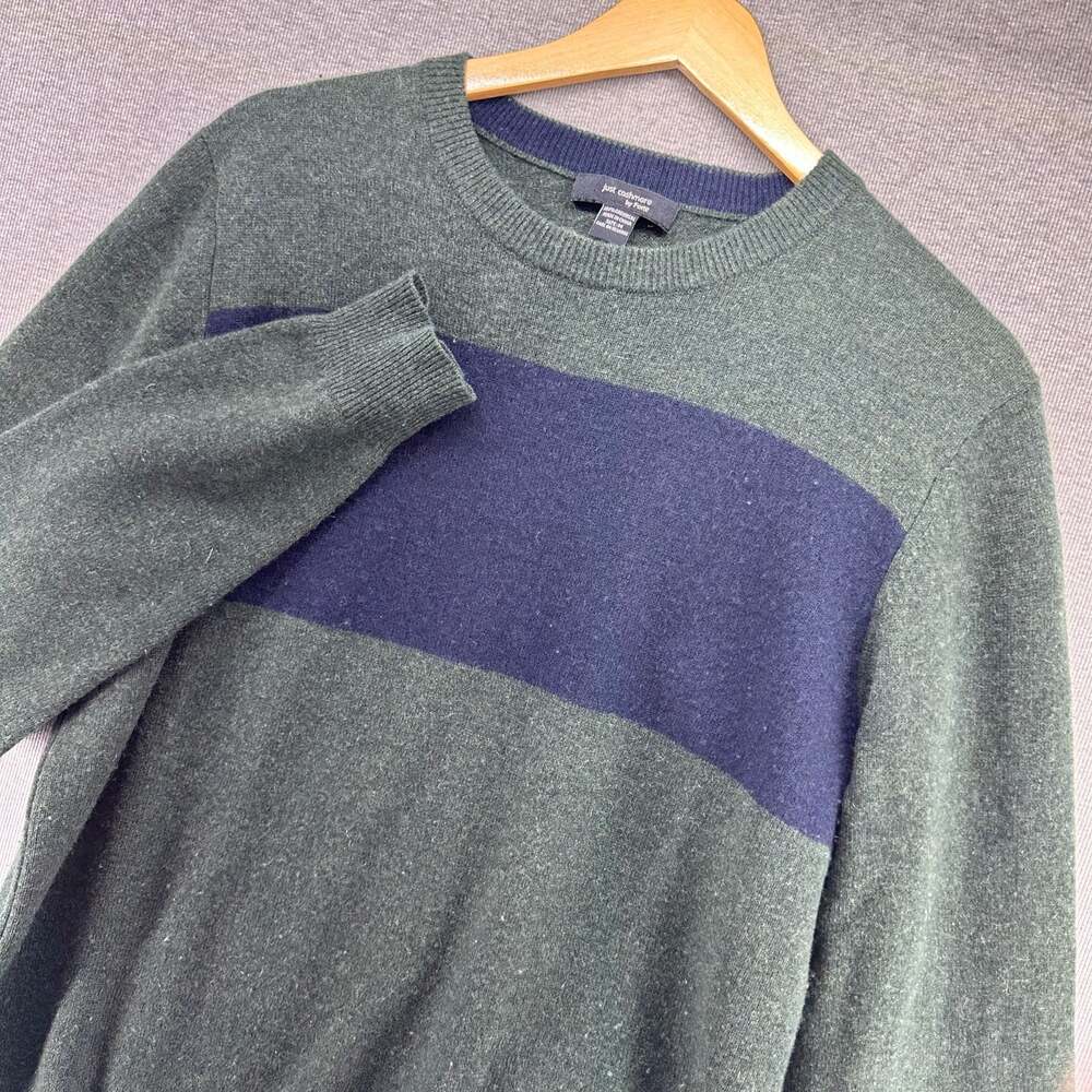 100% Cashmere Crewneck Sweater Size M Green Navy Stripe Just Cashmere by Forte